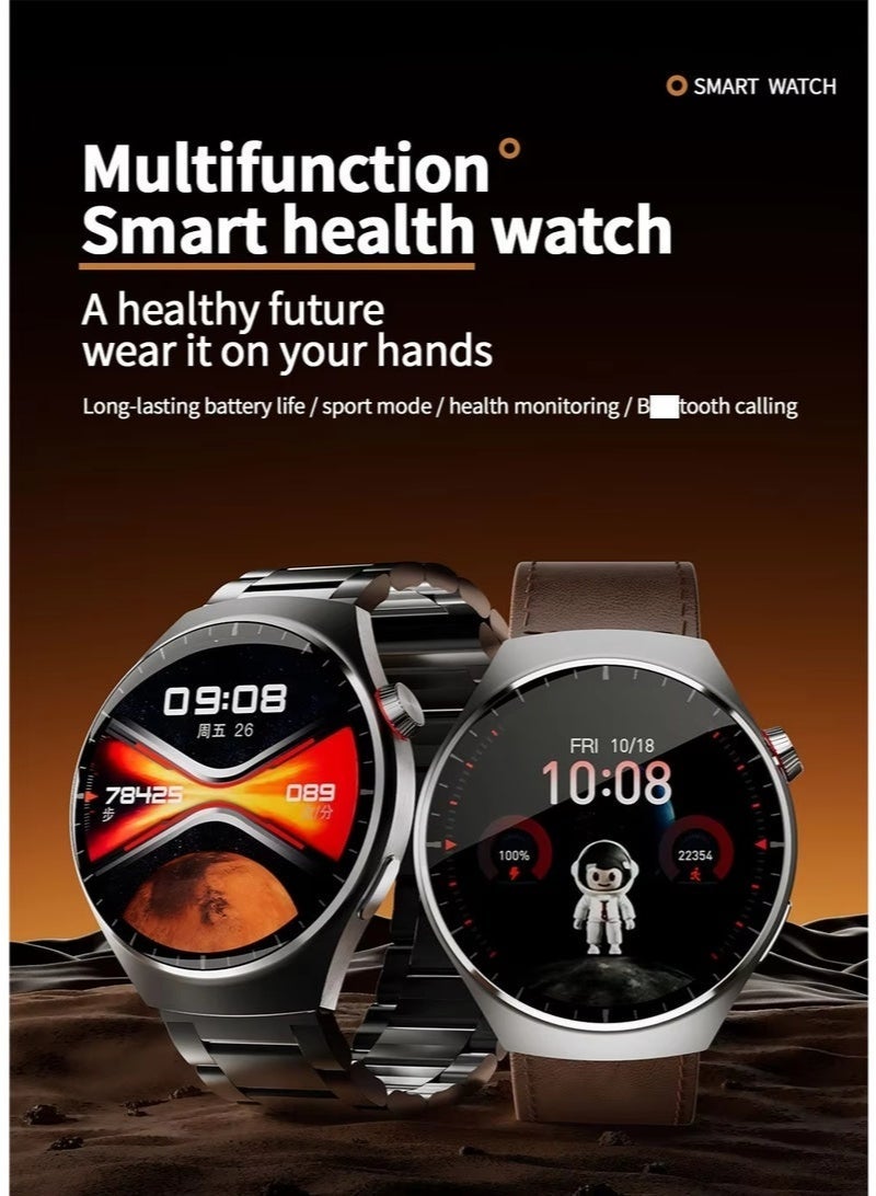 ساعة ذكية watch 4 PRO مع وظيفة مكالمات بلوتوث (استلام / إجراء مكالمات) ، ساعة تتبع اللياقة البدنية ، لـ iPhone / Android ، مع حزام فولاذي أسود - Image 3